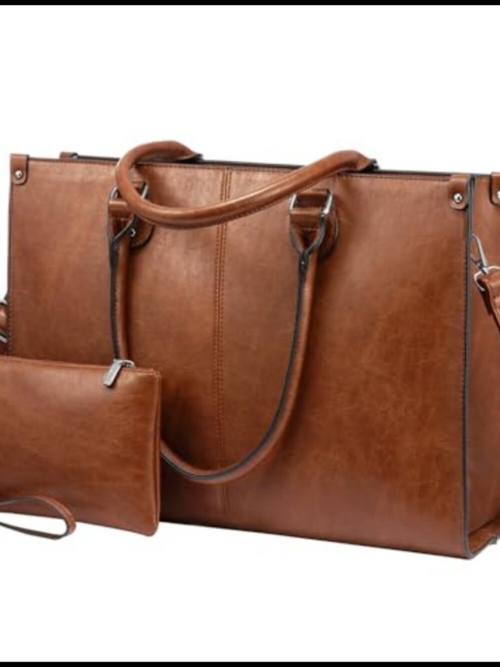 LOVEVOOK 15.6 Inch Laptop Tote Bag Waterproof Vintage PU Leather Work Bag